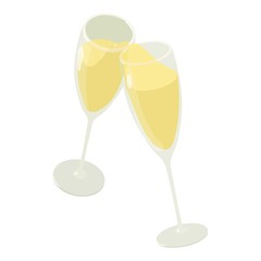 Glass champagne icon, isometric 3d style