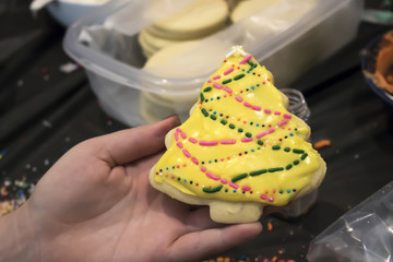 Tree Shaped Cookie with Frosting and Decorations