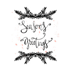 Season's Greetings Abstract Hand Drawn Calligraphy card design. Creative Artistic textures background for postcards, invitations, greeting cards, banners, posters, etc. Made in vector