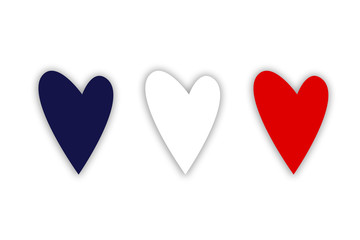 Flag of France. Heart Shape. White background.