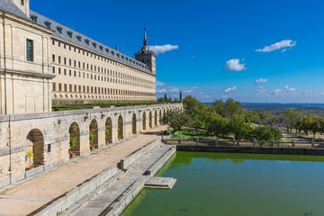 The Royal Site of San Lorenzo de El Escorial, a historical residence of the King of Spain near Madrid, in Spain. Outside view.