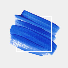 Fototapeta premium Logo art brush paint texture background design acrylic stroke poster over square frame vector illustration. Perfect watercolor design for headline, sale label and banner.