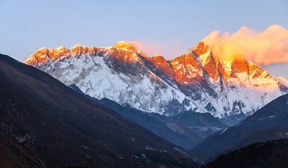 mountains in Himalayas, Nepal, on the hiking trail leading to the Everest base camp.