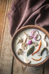 Bowl of thai tom kha kai soup