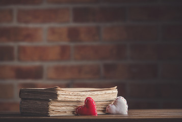Heart shapes and old books
