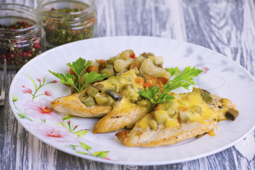 chicken fillet with vegetables and cheese