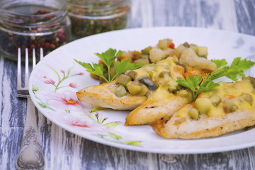 chicken fillet with vegetables and cheese