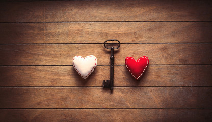 Heart shapes and metal classic key