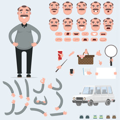 Creating a young guy with a lot of different views, emotions, postures and gestures. Cartoon style, flat vector illustration.