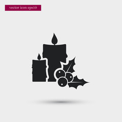 Candle with holly icon simple winter vector sign