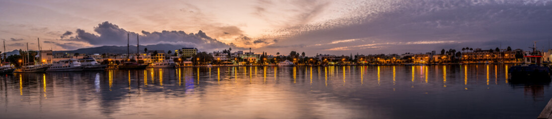 Fototapeta premium Kos town harbour panorama at sunset 