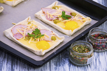 puff pastry with ham, cheese and egg