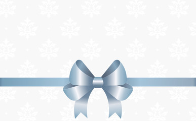 Invitation, Greeting or Gift Card With Blue Ribbon And A Bow  on White background.  Gift Voucher Template with  place for text.