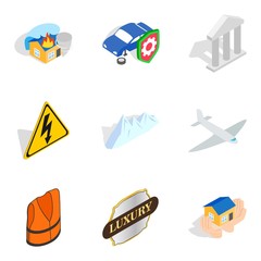 Belay icons set, isometric style