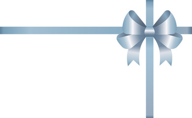 Invitation, Greeting or Gift Card With Blue Ribbon And A Bow  on White background.  Gift Voucher Template with  place for text.