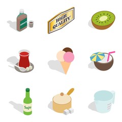 Beverage icons set, isometric style