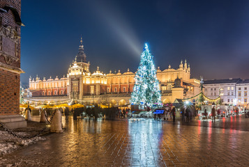 Naklejka premium Krakow, Poland, Christmas tree on Main Market square