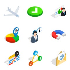 Legitimate business icons set, isometric style