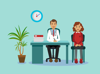 The patient is at the doctor's reception. Vector illustration.