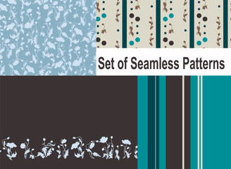 Set of 4 Seamless Patterns in Blue and brown colors