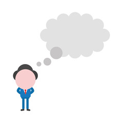 Vector illustration concept of faceless businessman character thinking with thought bubble