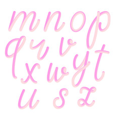 Lowercase red hand drawn 3D letters isolated on white background