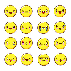 Fototapeta premium Set of Emoticons Smiles. Set of Emoji. Flat design, vector illustration EPS