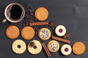 Fototapeta na wymiar Coffee and different cookies