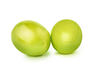 Two green olives, fresh olives isolated on white background with clipping path.