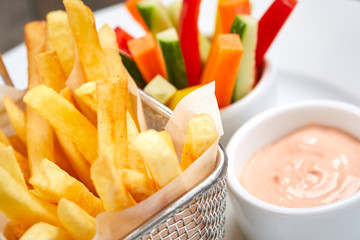 french fries with vegetables