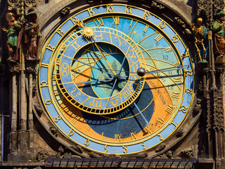 The famous Astronomical clock in the centre of the old town in Prague in the Czech Republic.