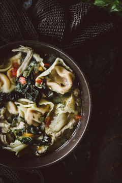 Chicken soup with tortellini