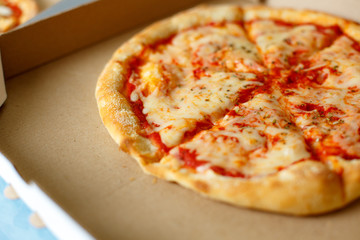 View from above. Pizza delivery. Pizza menu.