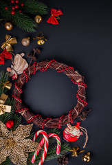 Christmas wreath with decoration. Christmas and New Year background
