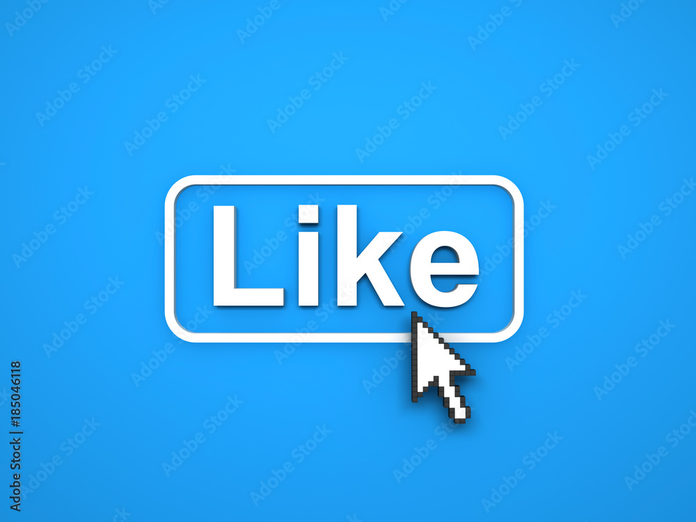 Aufkleber Like button with arrow cursor on blue background. 3D rendering.