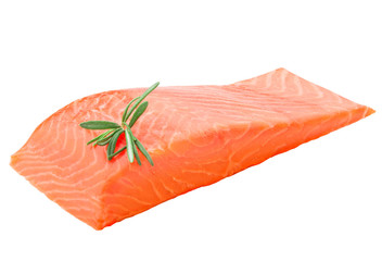 A piece of fresh raw salmon fish on a white background isolated, clipping path