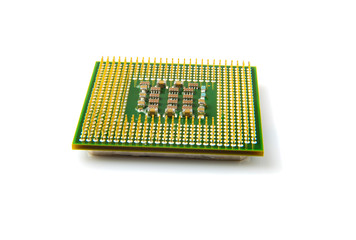 Close up of computer processor isolated on white background.