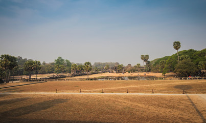 The grounds around the outside, of the Angkor Wat temple complex. Angkor Wat is a world heritage of Siem Reap, Cambodia.
