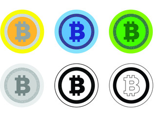 Vector bitCoin Set Orange, Blue, Green, Silver, BLK/WHT, Line