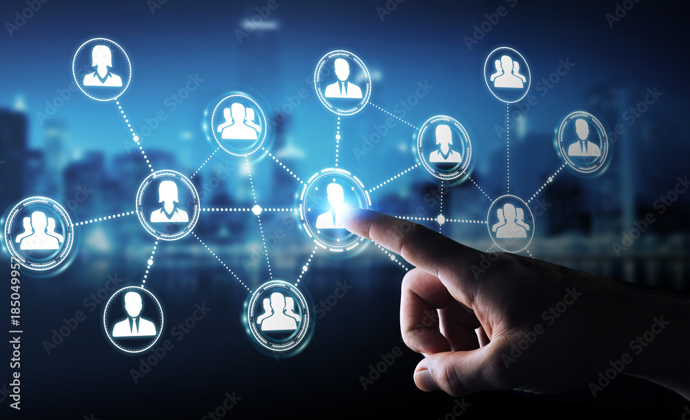 Poster Businessman using social network connection 3D rendering
