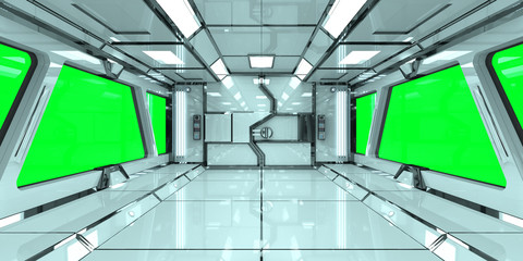 Spaceship bright interior with 3D rendering