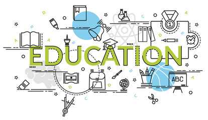 Flat colorful design concept for Education. Infographic idea of making creative products.  Template for website banner, flyer and poster.