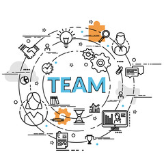 Flat colorful design concept of Team. Infographic idea of making creative products.  Template for website banner, flyer and poster.