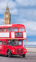 Big Ben with double decker bus in London, England, UK