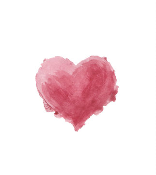 Watercolor painted red heart on white background. Vector illustration
