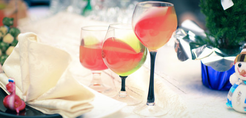 glass of fruity mulled wine on the Christmas table