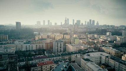 Warsaw skyline aerial shot, Poland