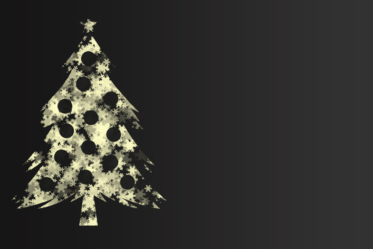 Postal navideña de pino sobre fondo negro.