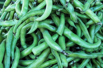 Broad beans for sale at a farmer market stall