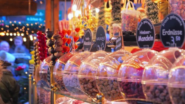 Sale of sweets on Christmas Market in Lubeck, Germany